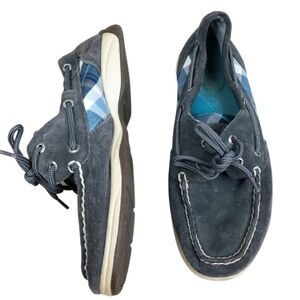 Sperry Women’s Top-Sider Plaid Blue Grey Suede Preppy Frat Boat Shoe Loafer Mule
